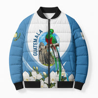 Guatemala Bomber Puffer Jacket Quetzal Mayan Ruins Orchid Flag