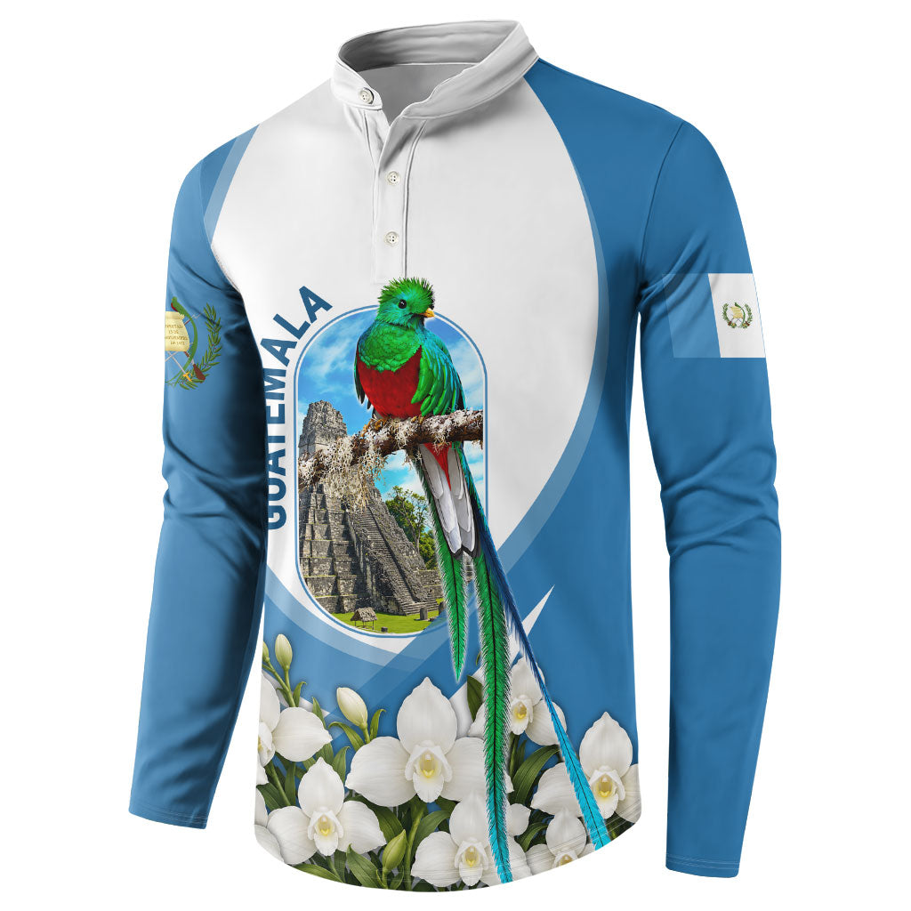 Guatemala Button Sweatshirt Quetzal Mayan Ruins Orchid Flag