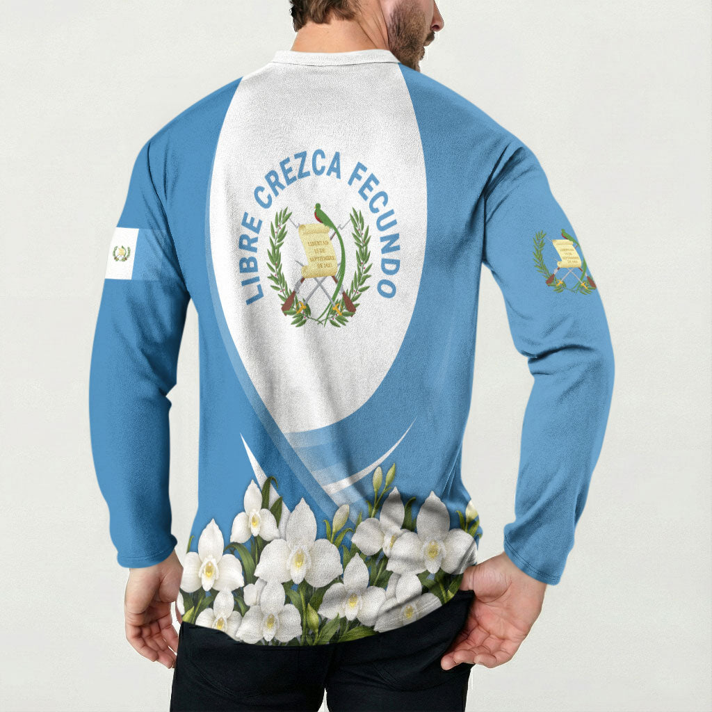 Guatemala Button Sweatshirt Quetzal Mayan Ruins Orchid Flag