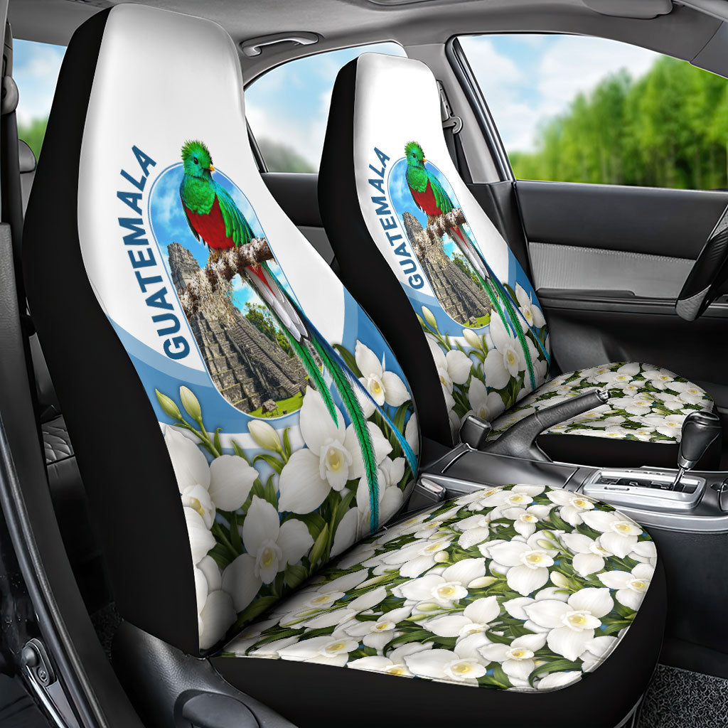 Guatemala Car Seat Cover Quetzal Mayan Ruins Orchid Flag