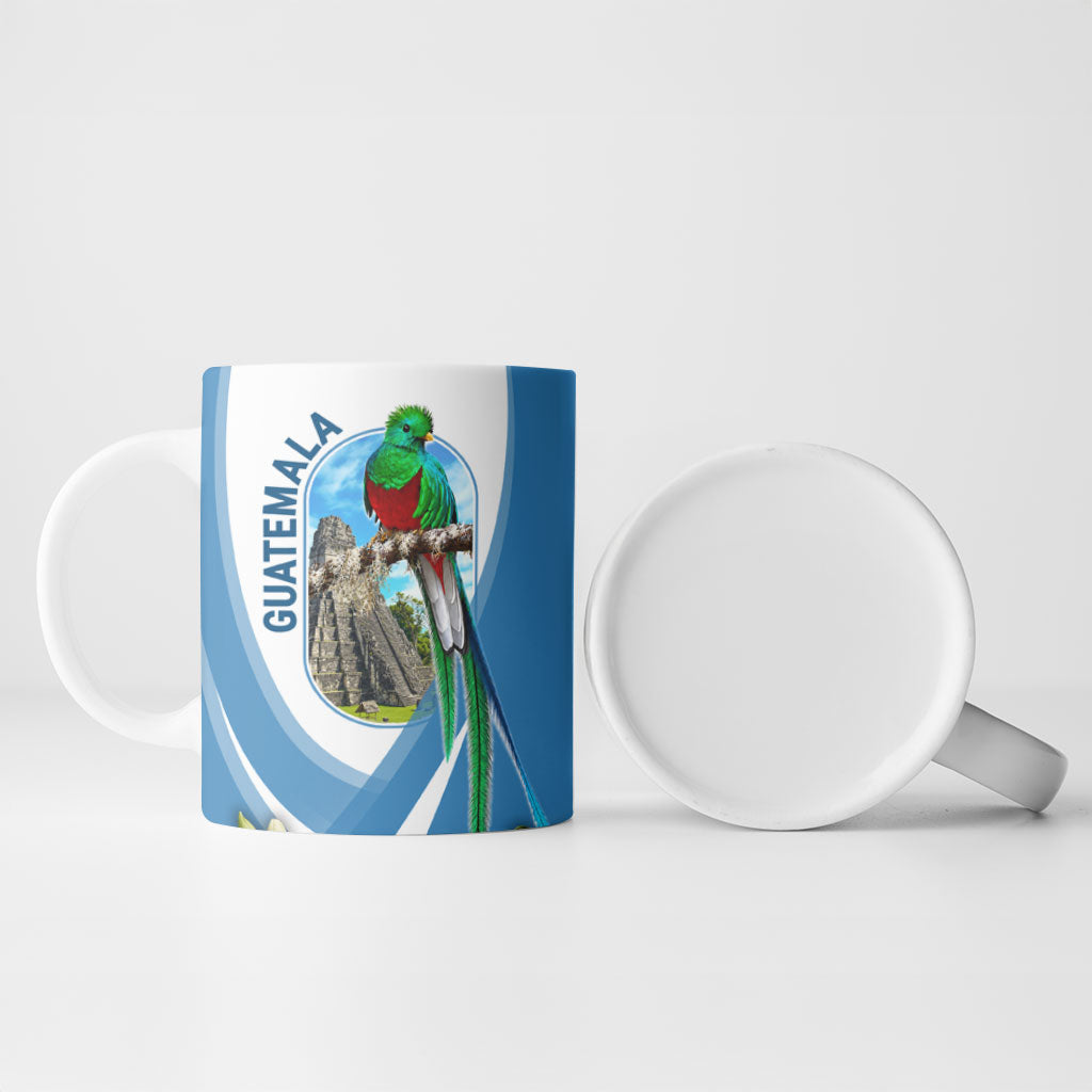 Guatemala Ceramic Mug Quetzal Mayan Ruins Orchid Flag