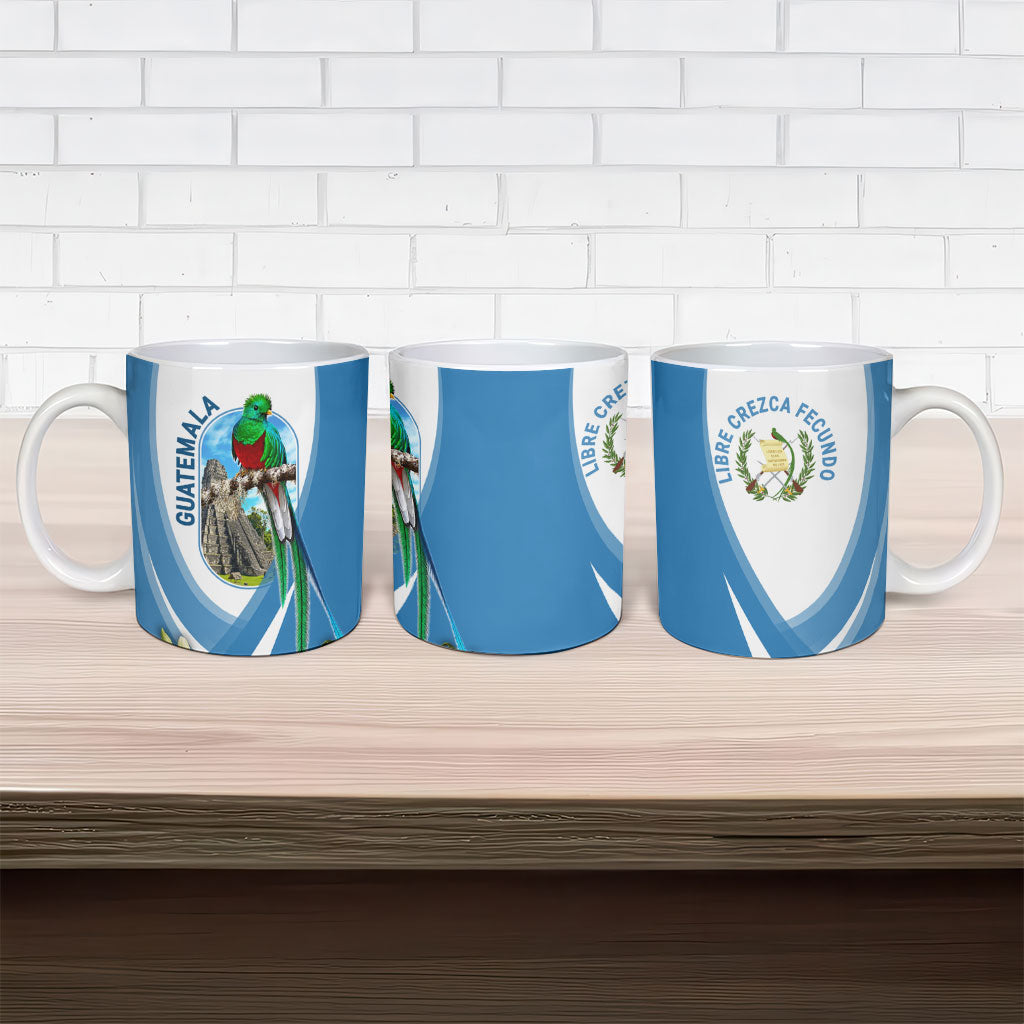 Guatemala Ceramic Mug Quetzal Mayan Ruins Orchid Flag