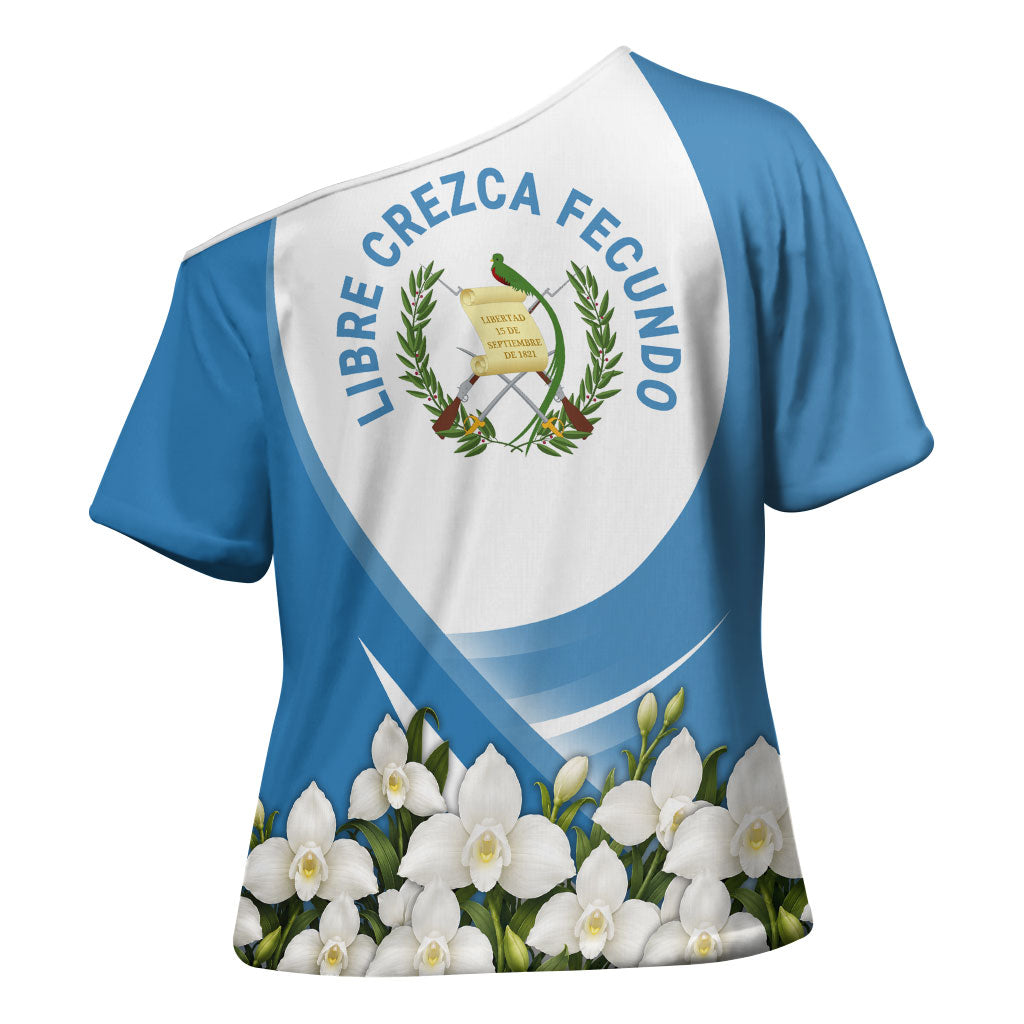 Guatemala Cross Shoulder Shirt Quetzal Mayan Ruins Orchid Flag