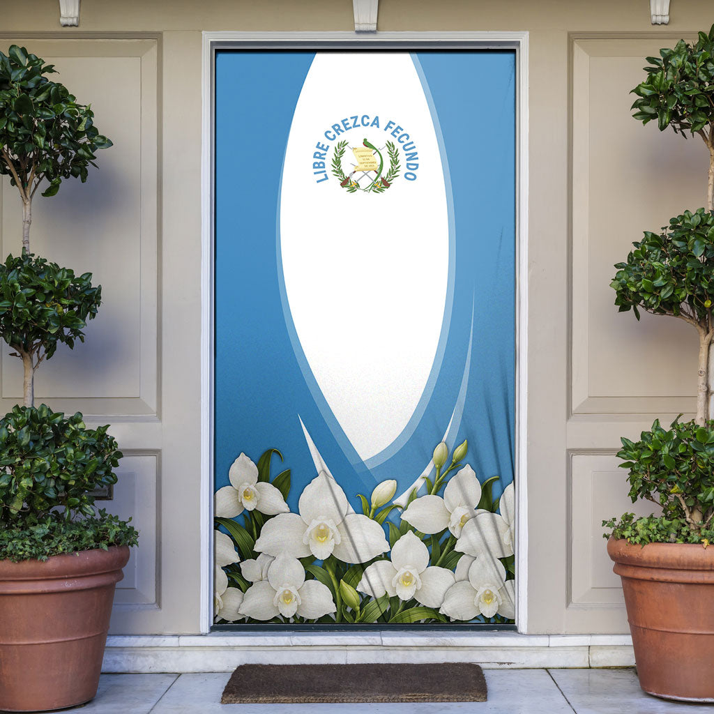 Guatemala Door Cover Quetzal Mayan Ruins Orchid Flag