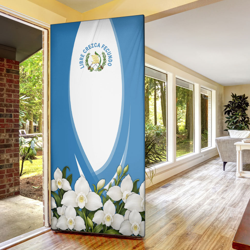 Guatemala Door Cover Quetzal Mayan Ruins Orchid Flag