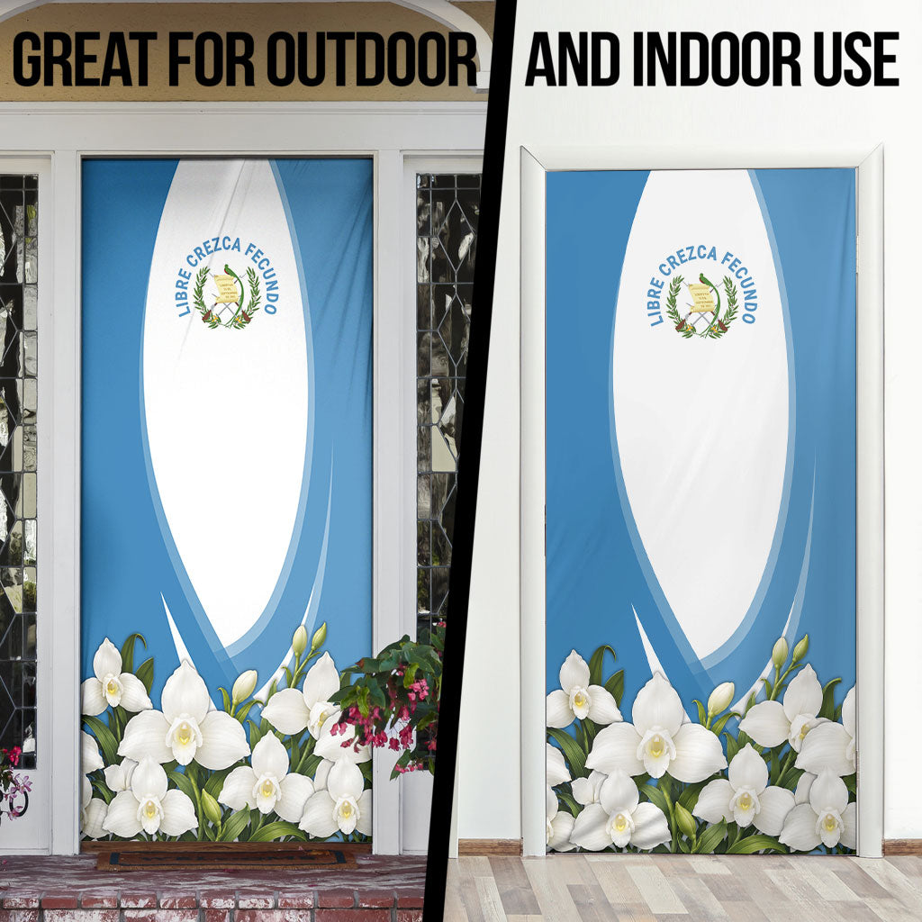 Guatemala Door Cover Quetzal Mayan Ruins Orchid Flag