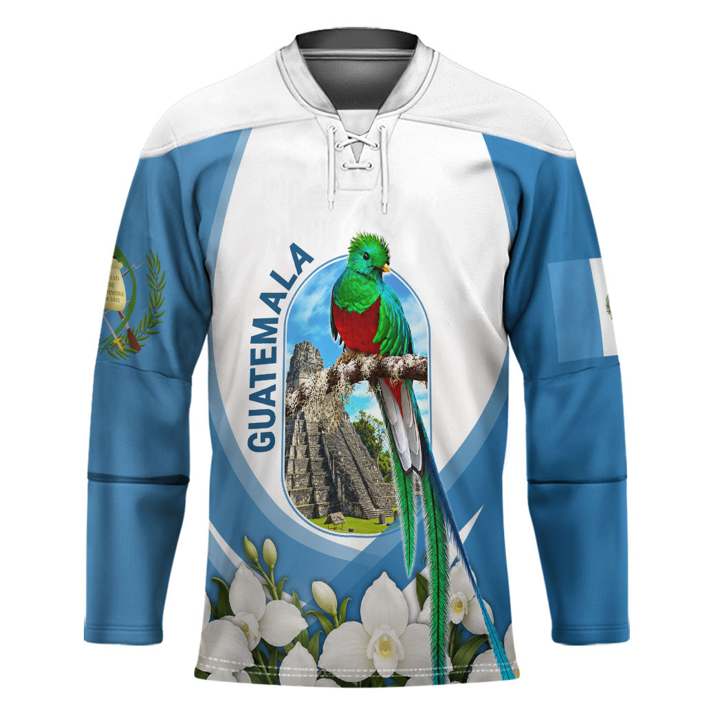 Guatemala Hockey Jersey Quetzal Mayan Ruins Orchid Flag