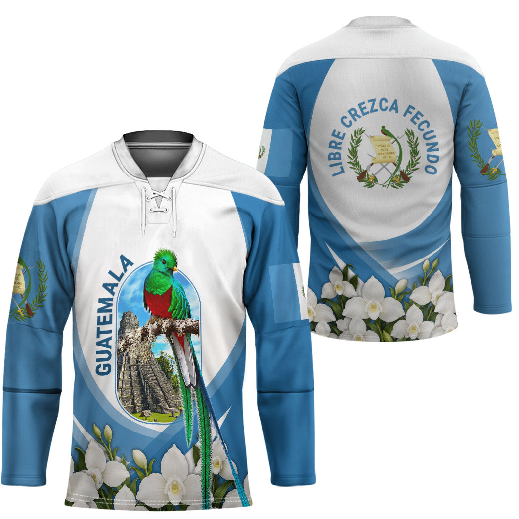 Guatemala Hockey Jersey Quetzal Mayan Ruins Orchid Flag