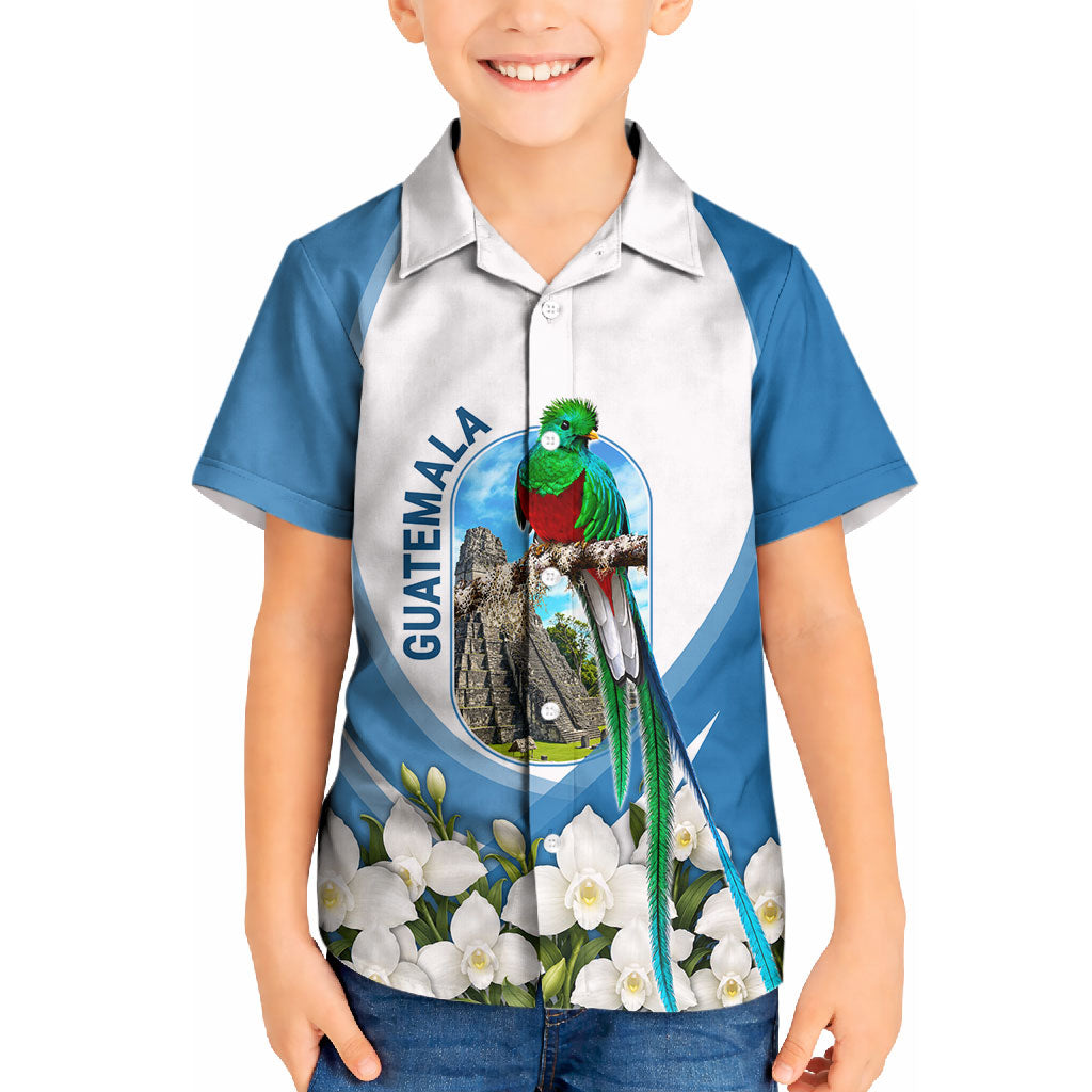 Guatemala Kid Hawaiian Shirt Quetzal Mayan Ruins Orchid Flag