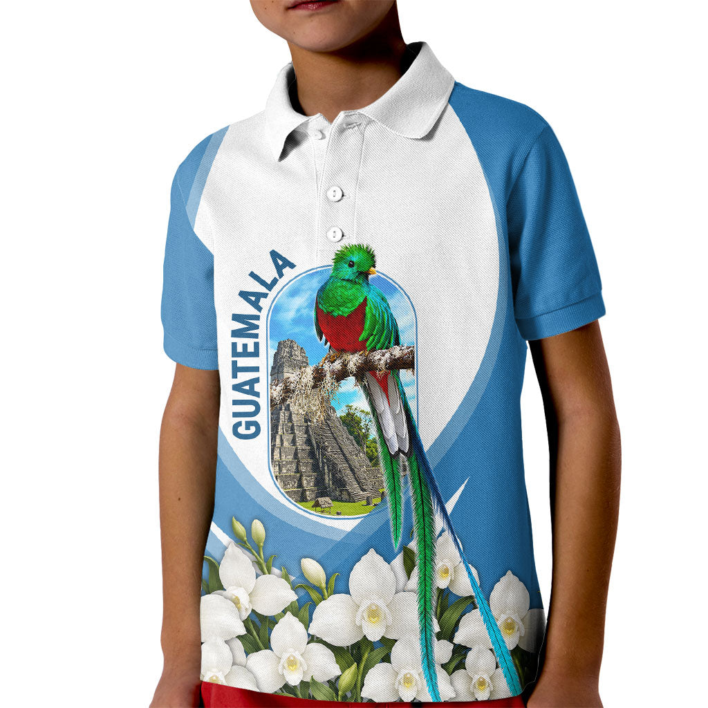 Guatemala Kid Polo Shirt Quetzal Mayan Ruins Orchid Flag