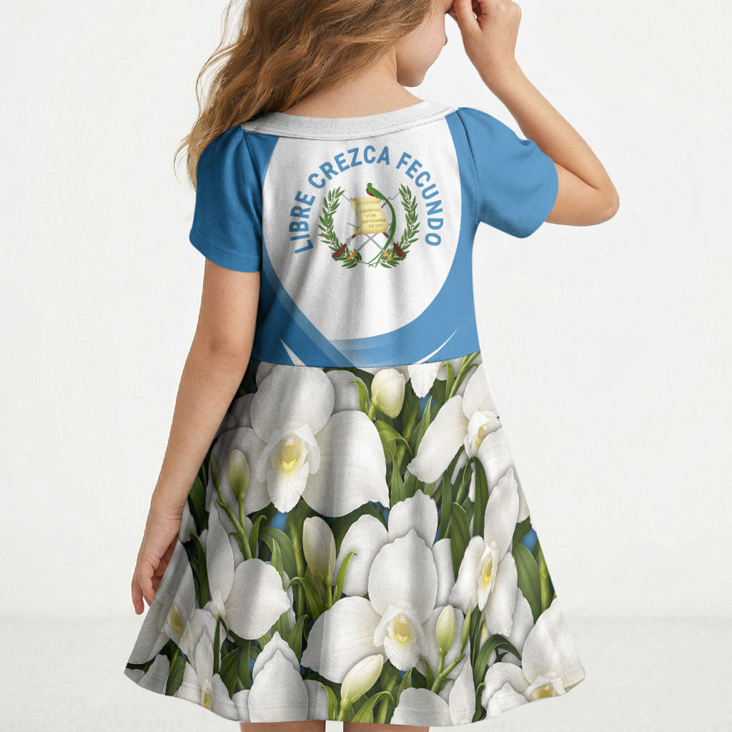 Guatemala Kid Short Sleeve Dress Quetzal Mayan Ruins Orchid Flag