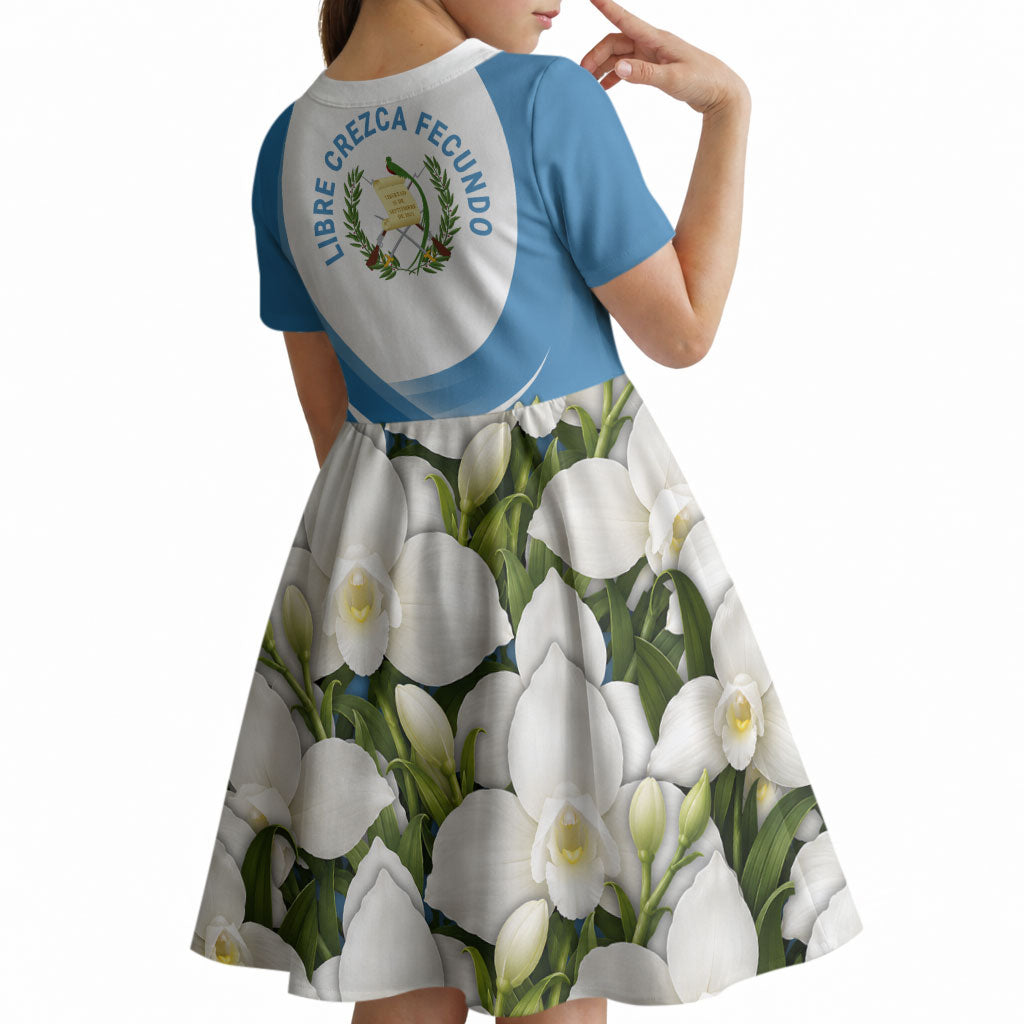 Guatemala Kid Short Sleeve Dress Quetzal Mayan Ruins Orchid Flag