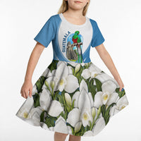 Guatemala Kid Short Sleeve Dress Quetzal Mayan Ruins Orchid Flag