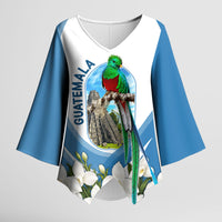 Guatemala Kimono Sleeve Blouse Quetzal Mayan Ruins Orchid Flag