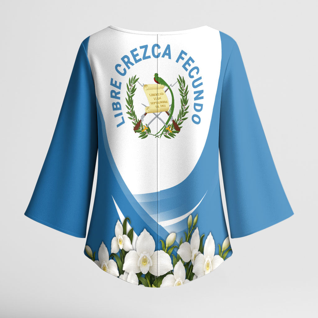 Guatemala Kimono Sleeve Blouse Quetzal Mayan Ruins Orchid Flag