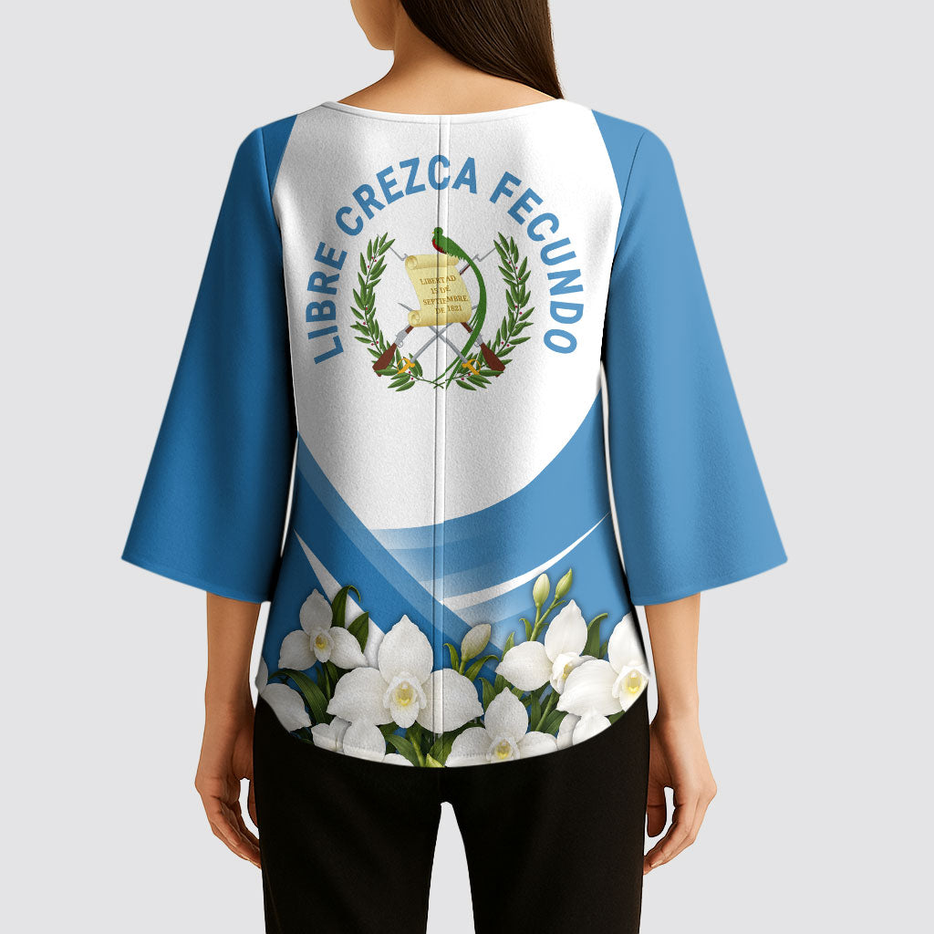 Guatemala Kimono Sleeve Blouse Quetzal Mayan Ruins Orchid Flag