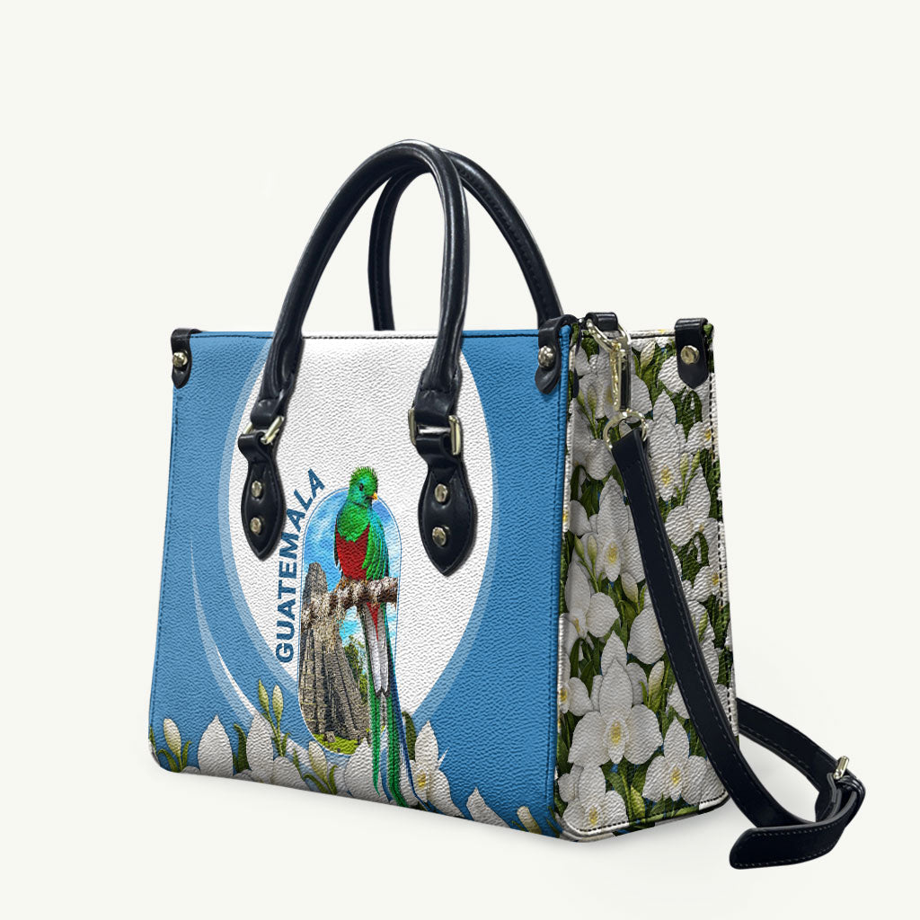 Guatemala Leather Bag Quetzal Mayan Ruins Orchid Flag