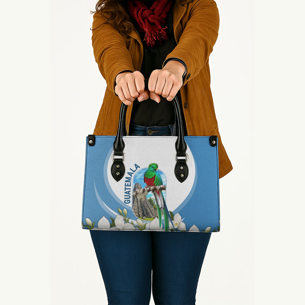 Guatemala Leather Bag Quetzal Mayan Ruins Orchid Flag