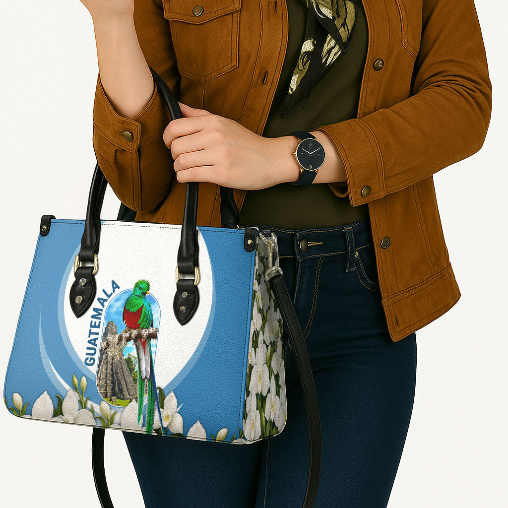 Guatemala Leather Bag Quetzal Mayan Ruins Orchid Flag