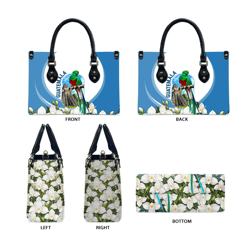 Guatemala Leather Bag Quetzal Mayan Ruins Orchid Flag