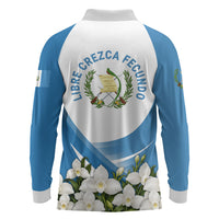 Guatemala Long Sleeve Polo Shirt Quetzal Mayan Ruins Orchid Flag
