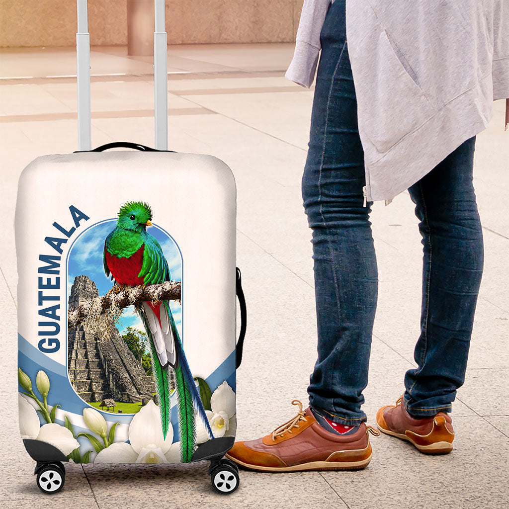 Guatemala Luggage Cover Quetzal Mayan Ruins Orchid Flag