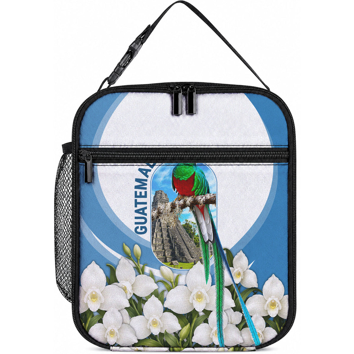 Guatemala Lunch Bag Quetzal Mayan Ruins Orchid Flag