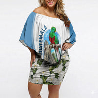 Guatemala Off Shoulder Short Dress Quetzal Mayan Ruins Orchid Flag
