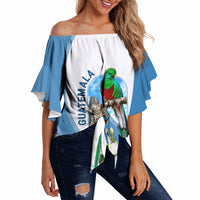 Guatemala Off Shoulder Wrap Waist Top Quetzal Mayan Ruins Orchid Flag