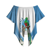 Guatemala Off Shoulder Wrap Waist Top Quetzal Mayan Ruins Orchid Flag