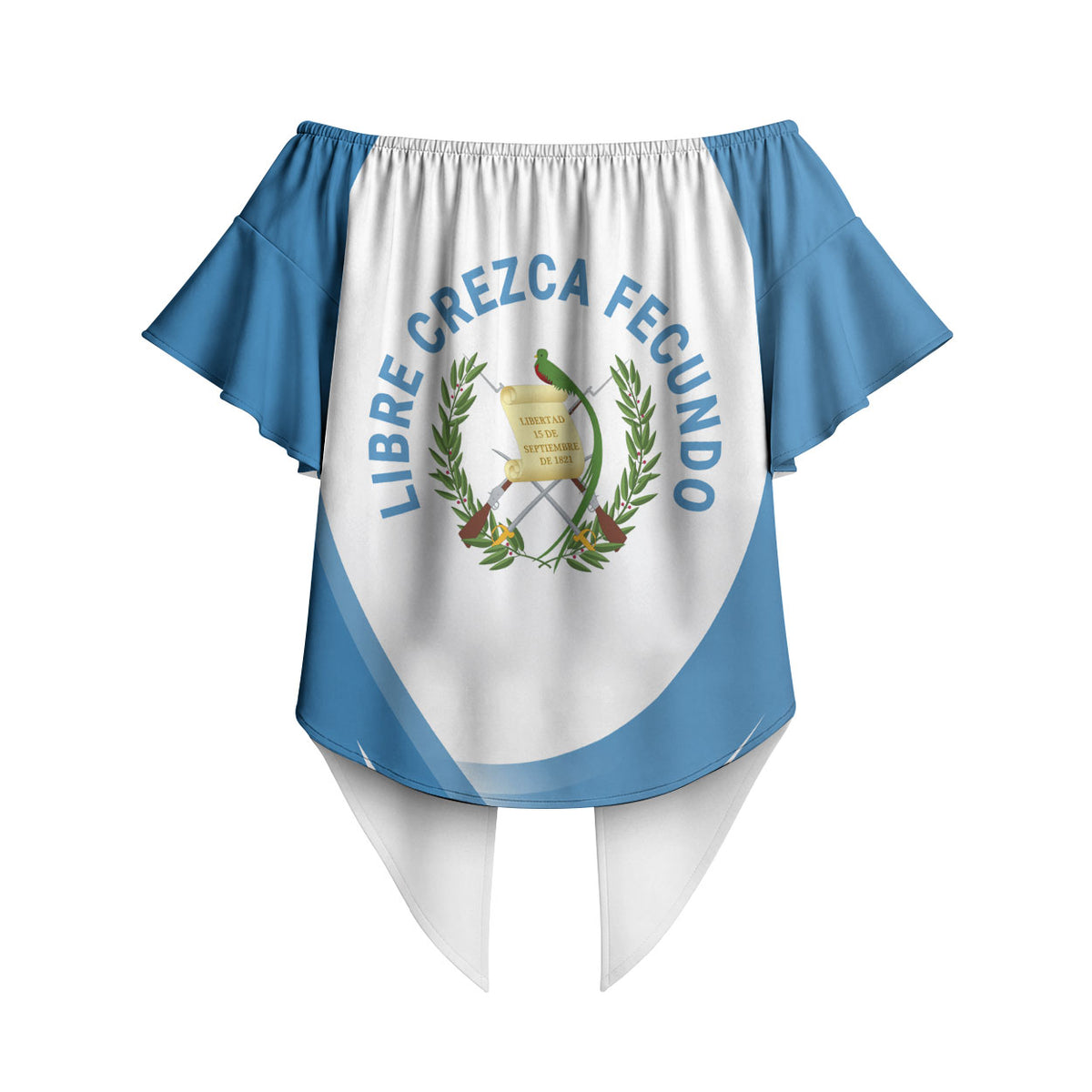 Guatemala Off Shoulder Wrap Waist Top Quetzal Mayan Ruins Orchid Flag