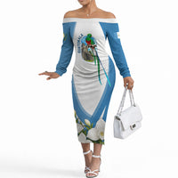 Guatemala Off The Shoulder Long Sleeve Dress Quetzal Mayan Ruins Orchid Flag