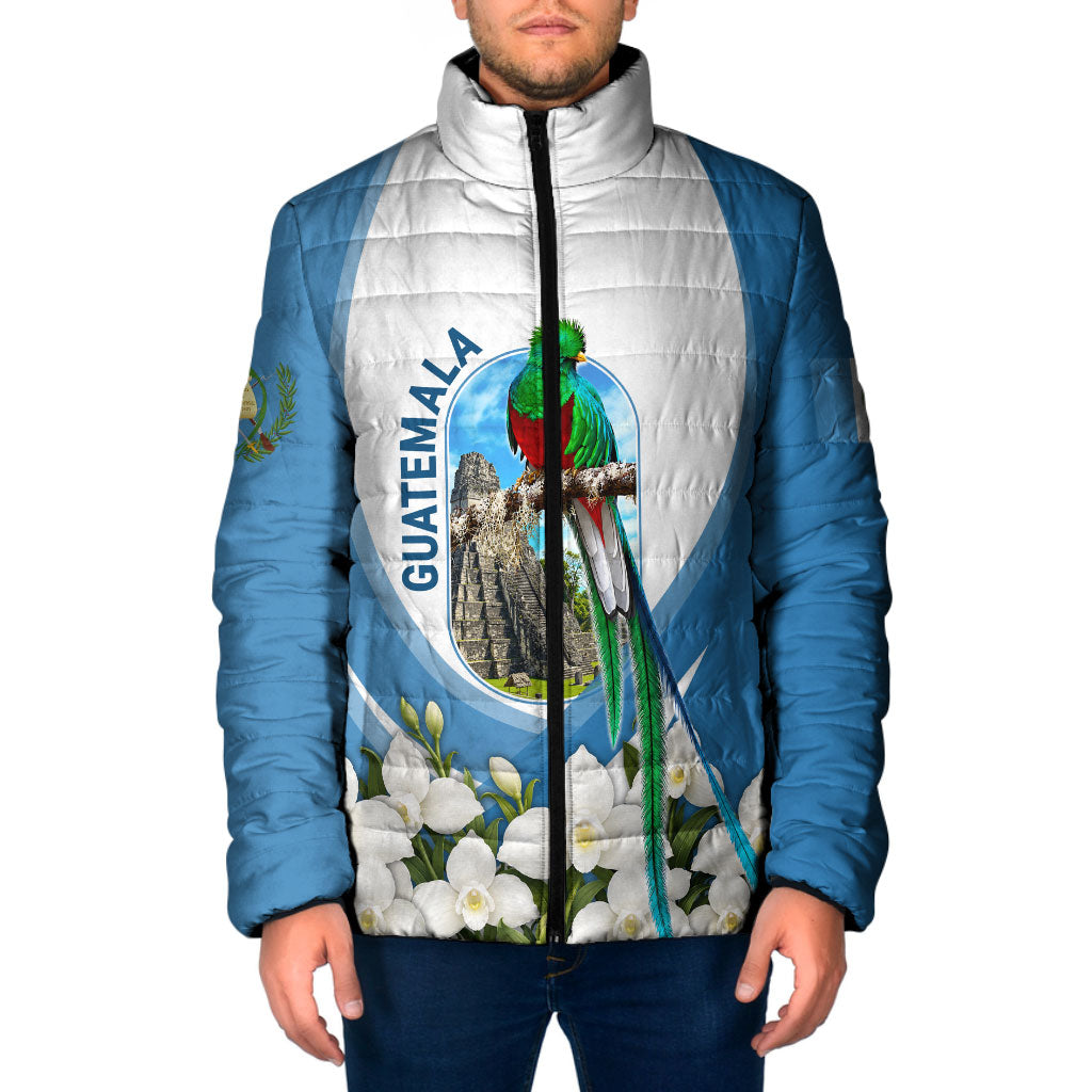 Guatemala Padded Jacket Quetzal Mayan Ruins Orchid Flag