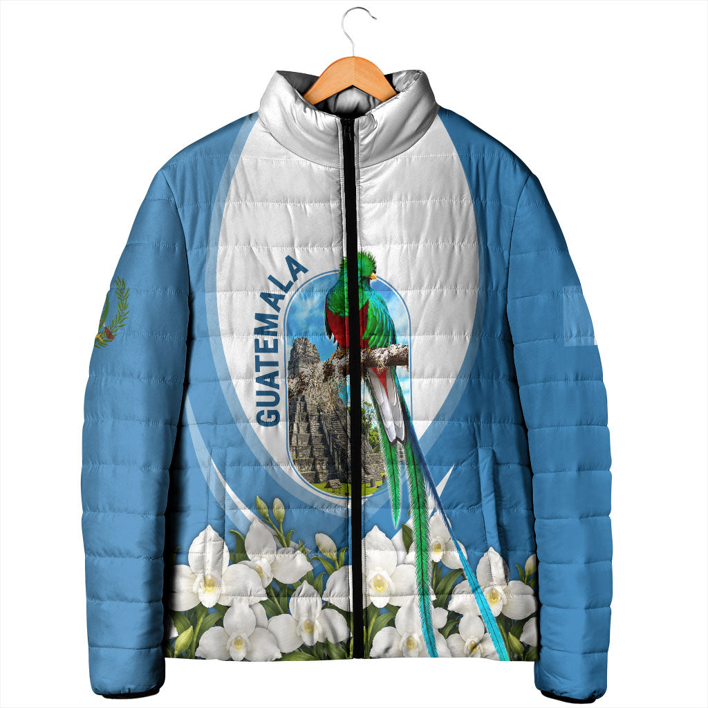 Guatemala Padded Jacket Quetzal Mayan Ruins Orchid Flag