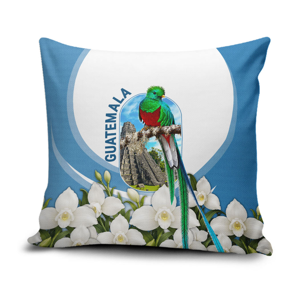 Guatemala Pillow Cover Quetzal Mayan Ruins Orchid Flag