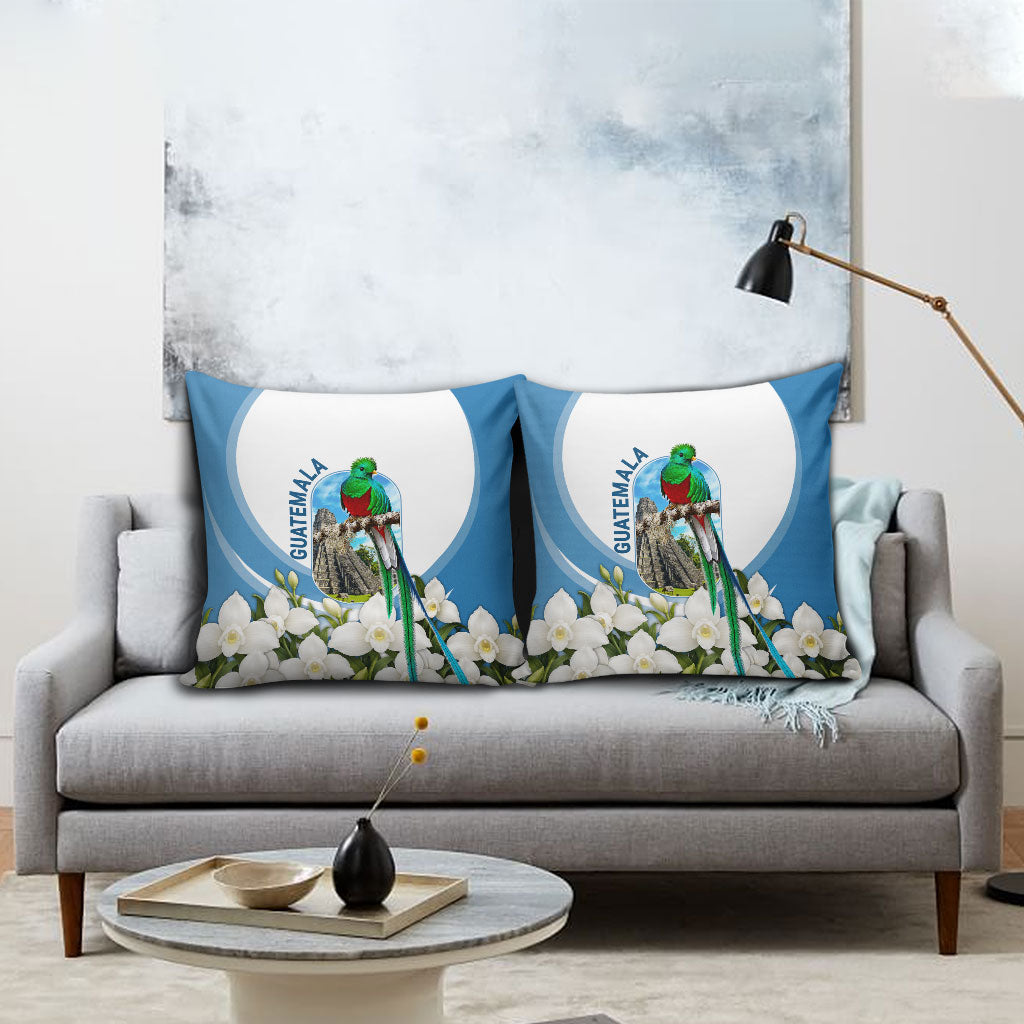 Guatemala Pillow Cover Quetzal Mayan Ruins Orchid Flag