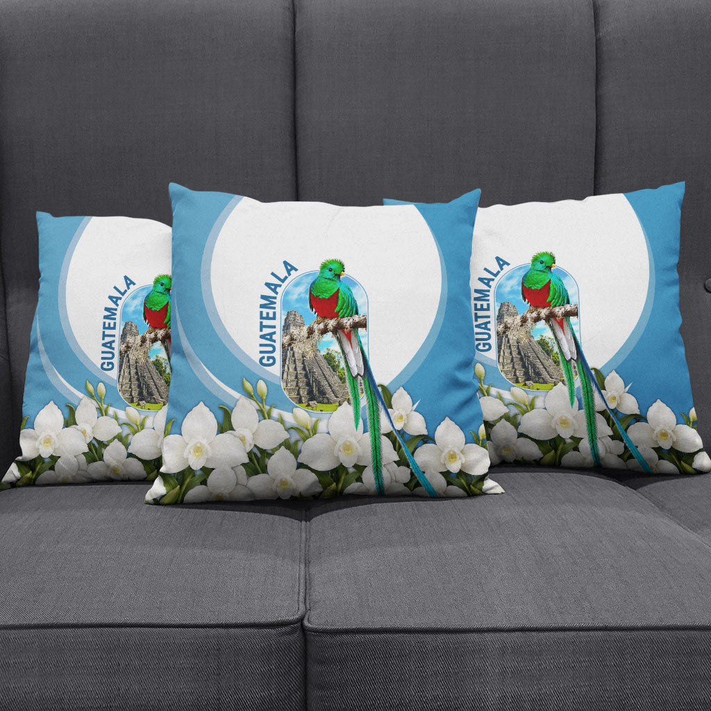 Guatemala Pillow Cover Quetzal Mayan Ruins Orchid Flag