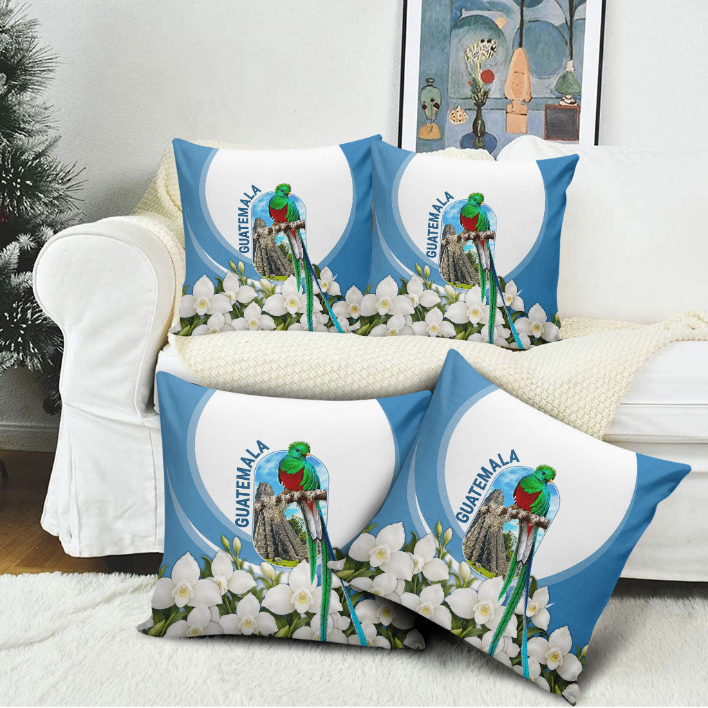 Guatemala Pillow Cover Quetzal Mayan Ruins Orchid Flag