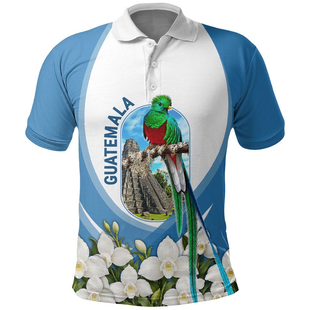 Guatemala Polo Shirt Quetzal Mayan Ruins Orchid Flag