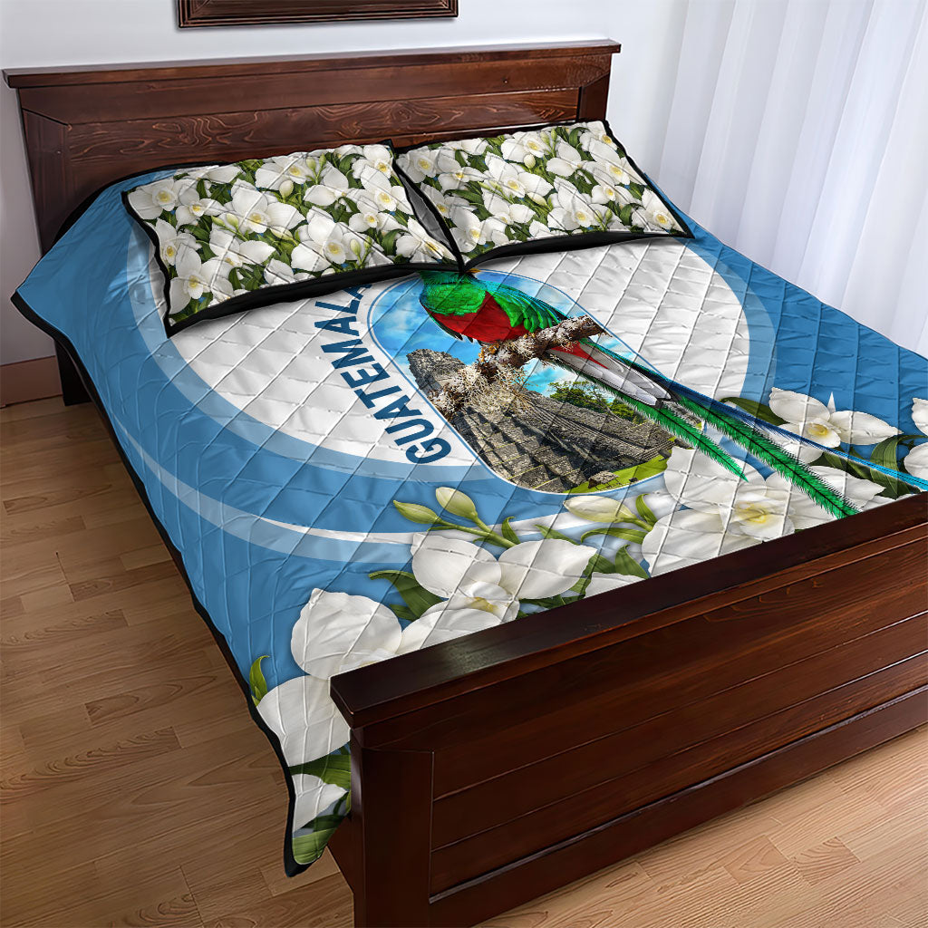 Guatemala Quilt Bed Set Quetzal Mayan Ruins Orchid Flag