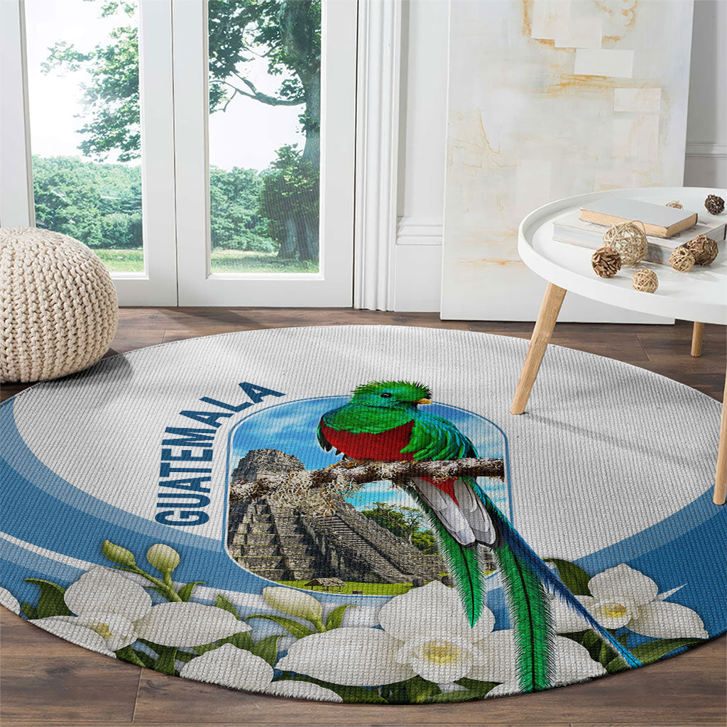 Guatemala Round Carpet Quetzal Mayan Ruins Orchid Flag