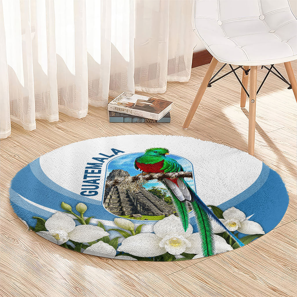 Guatemala Round Carpet Quetzal Mayan Ruins Orchid Flag