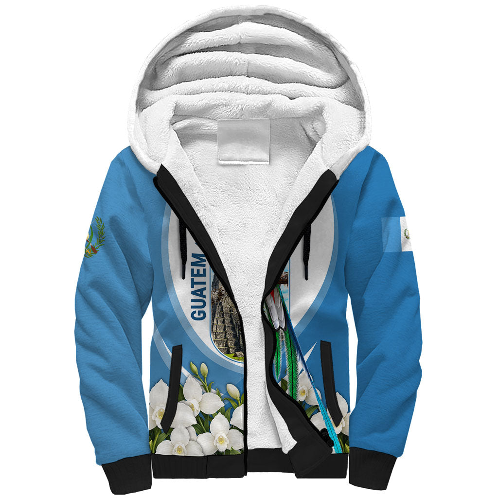 Guatemala Sherpa Hoodie Quetzal Mayan Ruins Orchid Flag