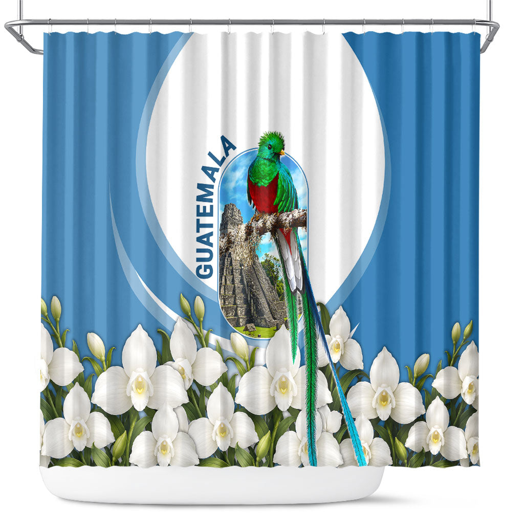 Guatemala Shower Curtain Quetzal Mayan Ruins Orchid Flag