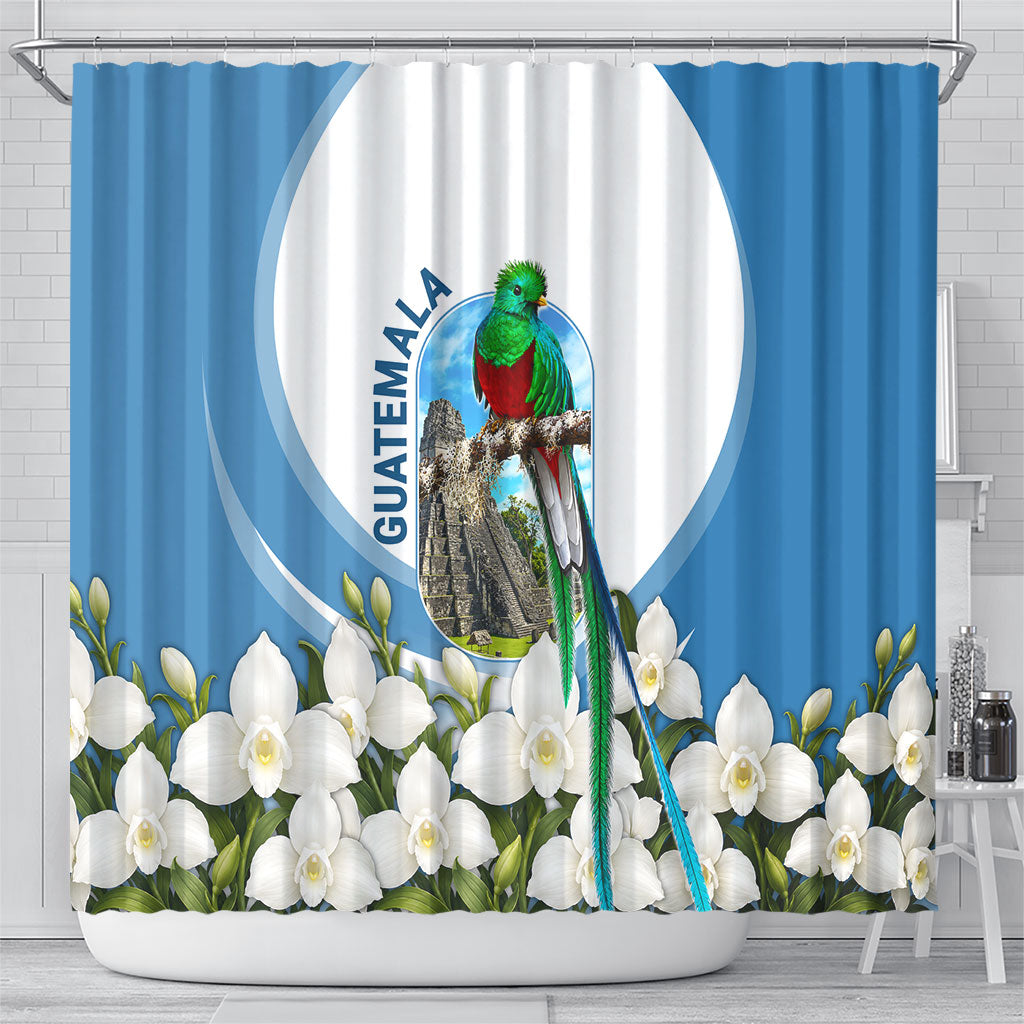 Guatemala Shower Curtain Quetzal Mayan Ruins Orchid Flag