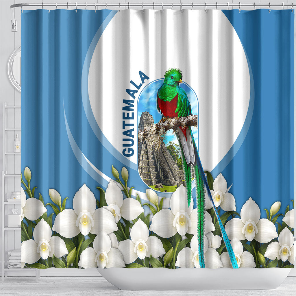 Guatemala Shower Curtain Quetzal Mayan Ruins Orchid Flag