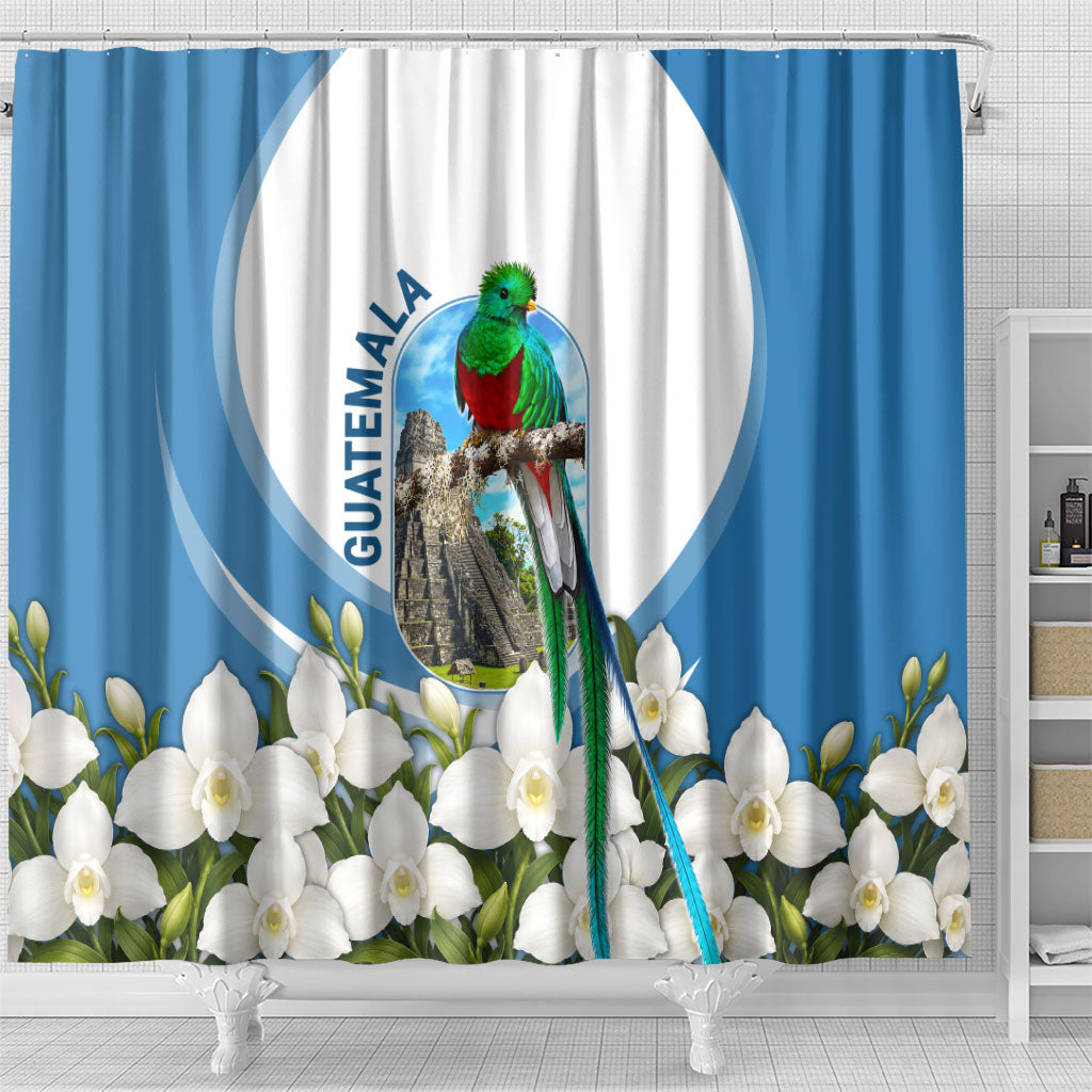 Guatemala Shower Curtain Quetzal Mayan Ruins Orchid Flag