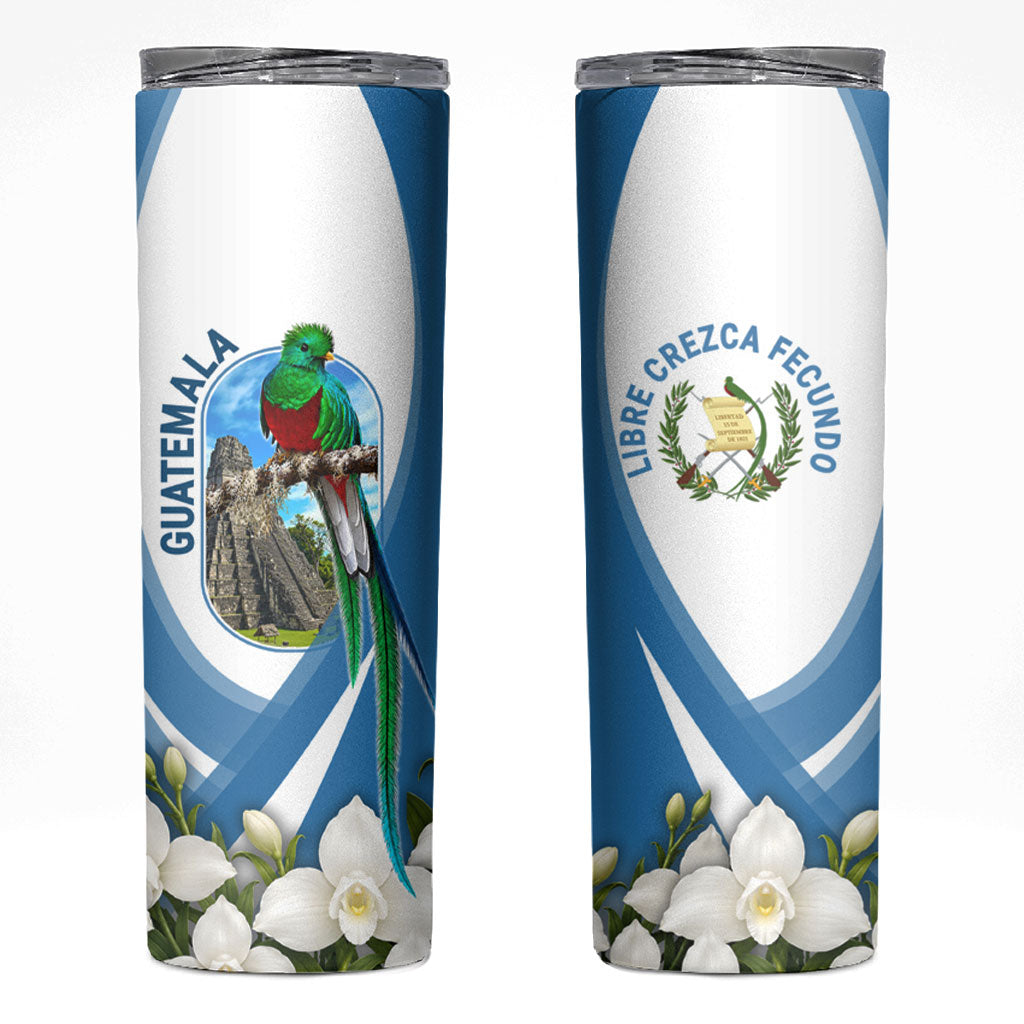 Guatemala Skinny Tumbler Quetzal Mayan Ruins Orchid Flag