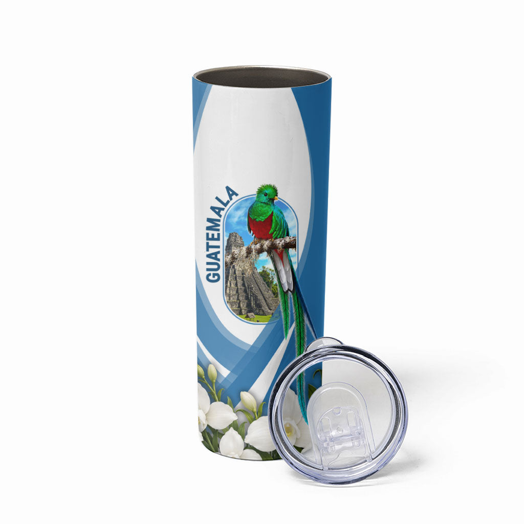 Guatemala Skinny Tumbler Quetzal Mayan Ruins Orchid Flag