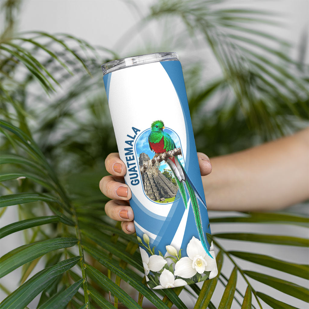 Guatemala Skinny Tumbler Quetzal Mayan Ruins Orchid Flag